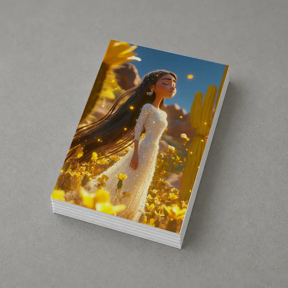 Animated Girl Desert Wildflowers Cactus Blue Sky – Postcards