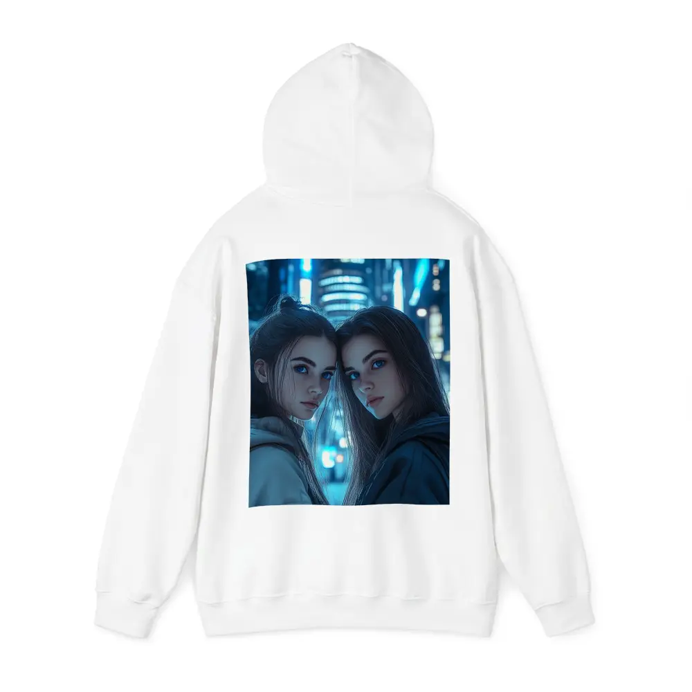 Two Girls Blue Neon City Night – Hoodies