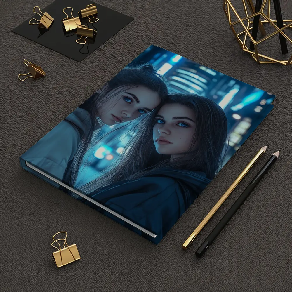 Two Girls Blue Neon City Night – Notebooks