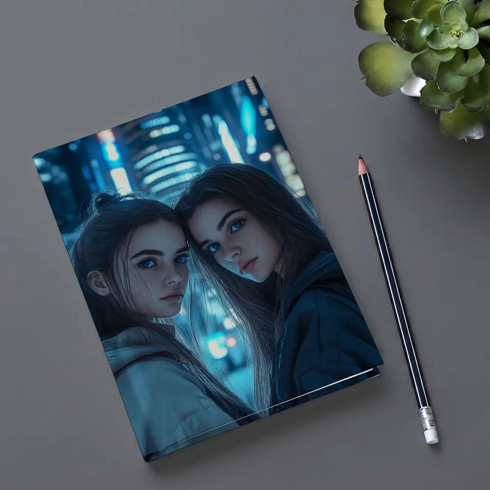 Two Girls Blue Neon City Night – Notebooks