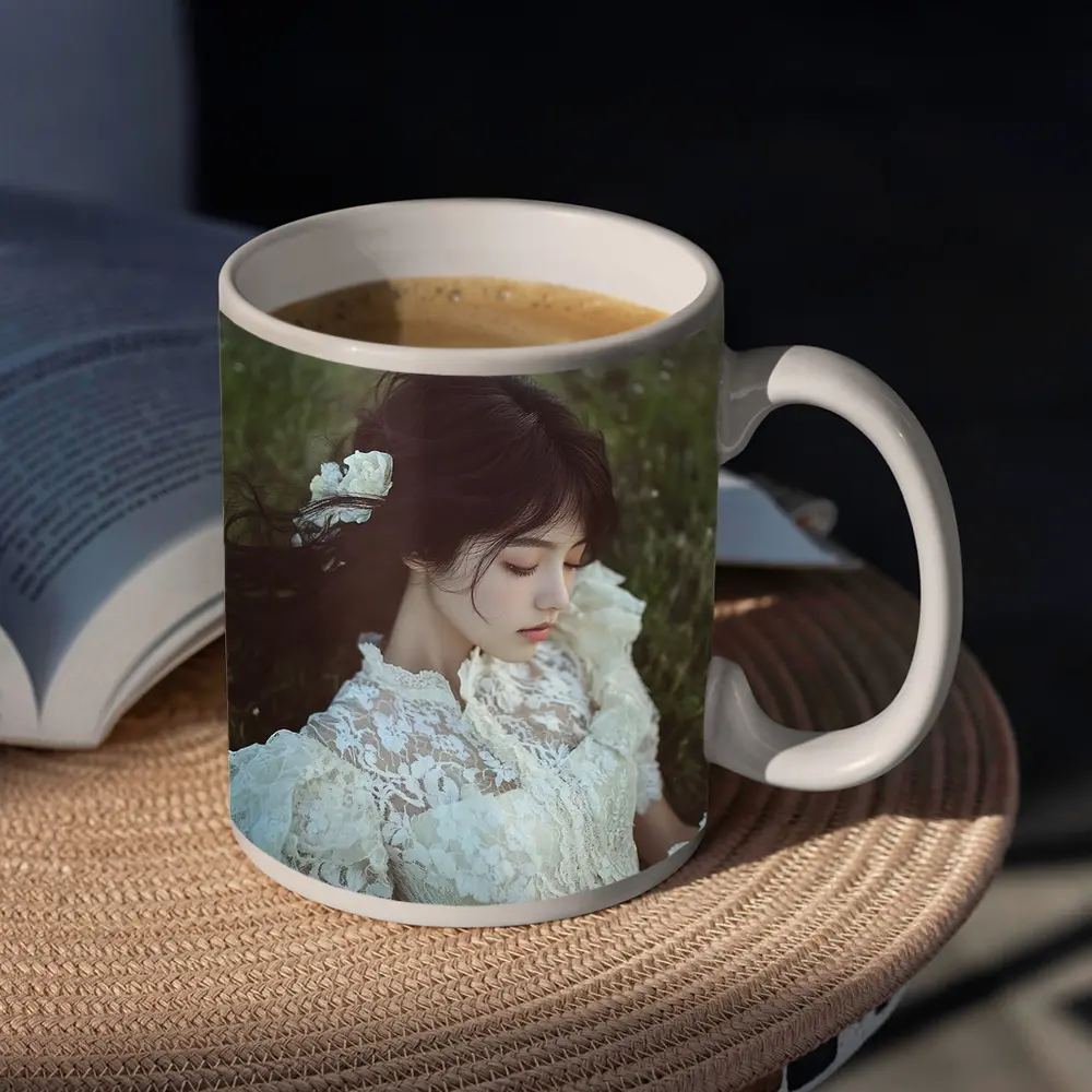 Young Woman Lace Dress Green Meadow – Mugs