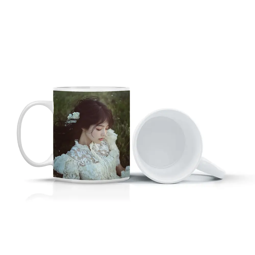 Young Woman Lace Dress Green Meadow – Mugs