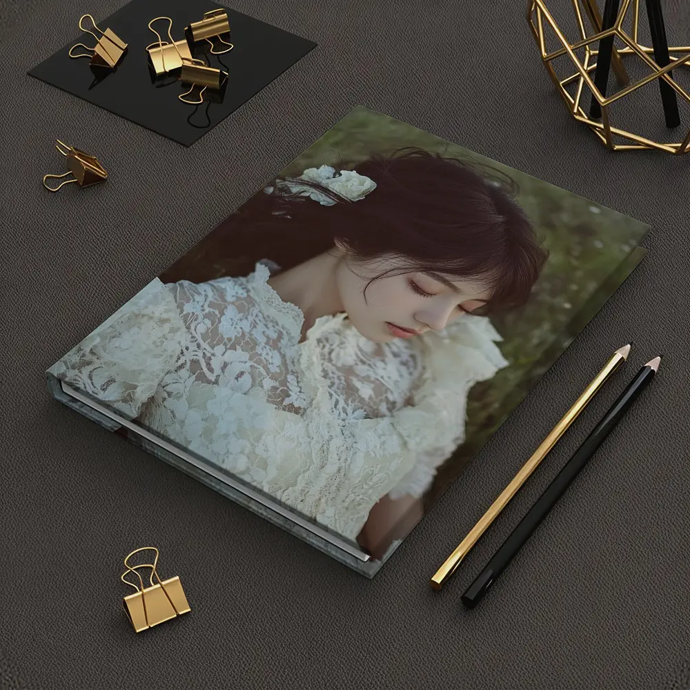 Young Woman Lace Dress Green Meadow – Notebooks