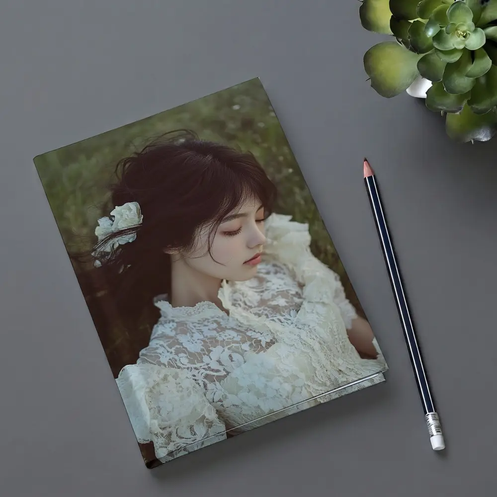 Young Woman Lace Dress Green Meadow – Notebooks
