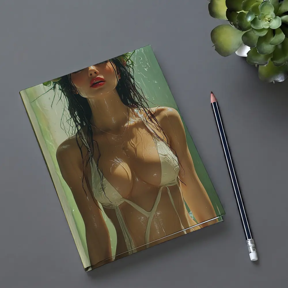 Woman Flower Crown Wet White Bikini Art – Notebooks