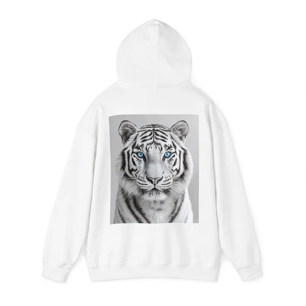 White Tiger Blue Eyes Gray Background – Hoodies