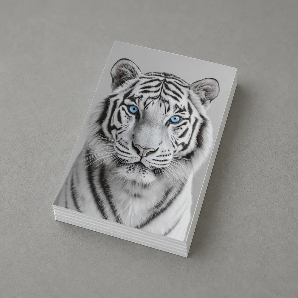 White Tiger Blue Eyes Gray Background – Postcards