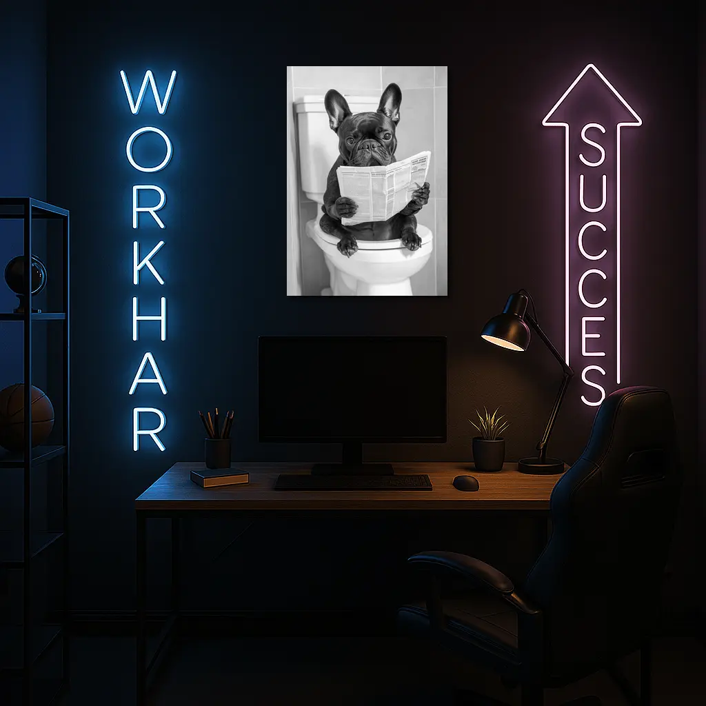 French Bulldog Reading Newspaper On Toilet – Wall Art