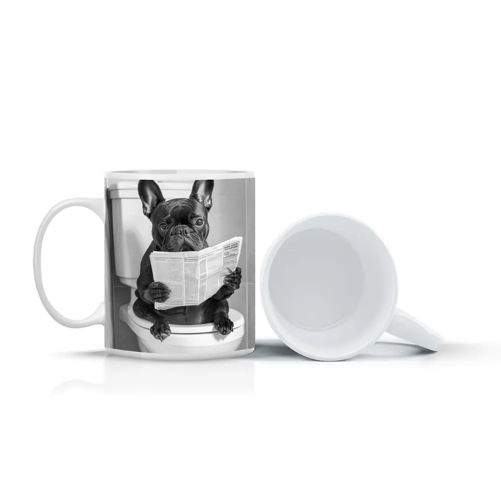 French Bulldog Reading Newspaper On Toilet – Mugs