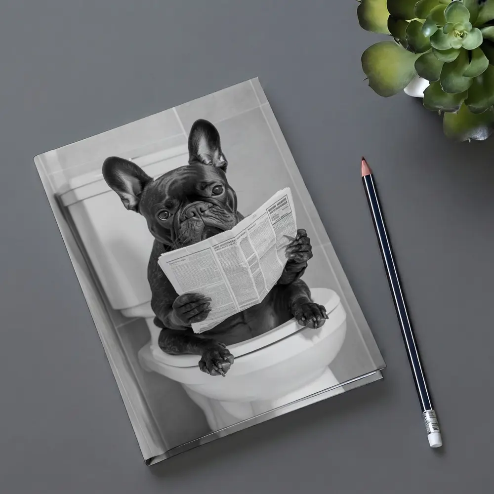 French Bulldog Reading Newspaper On Toilet – Notebooks