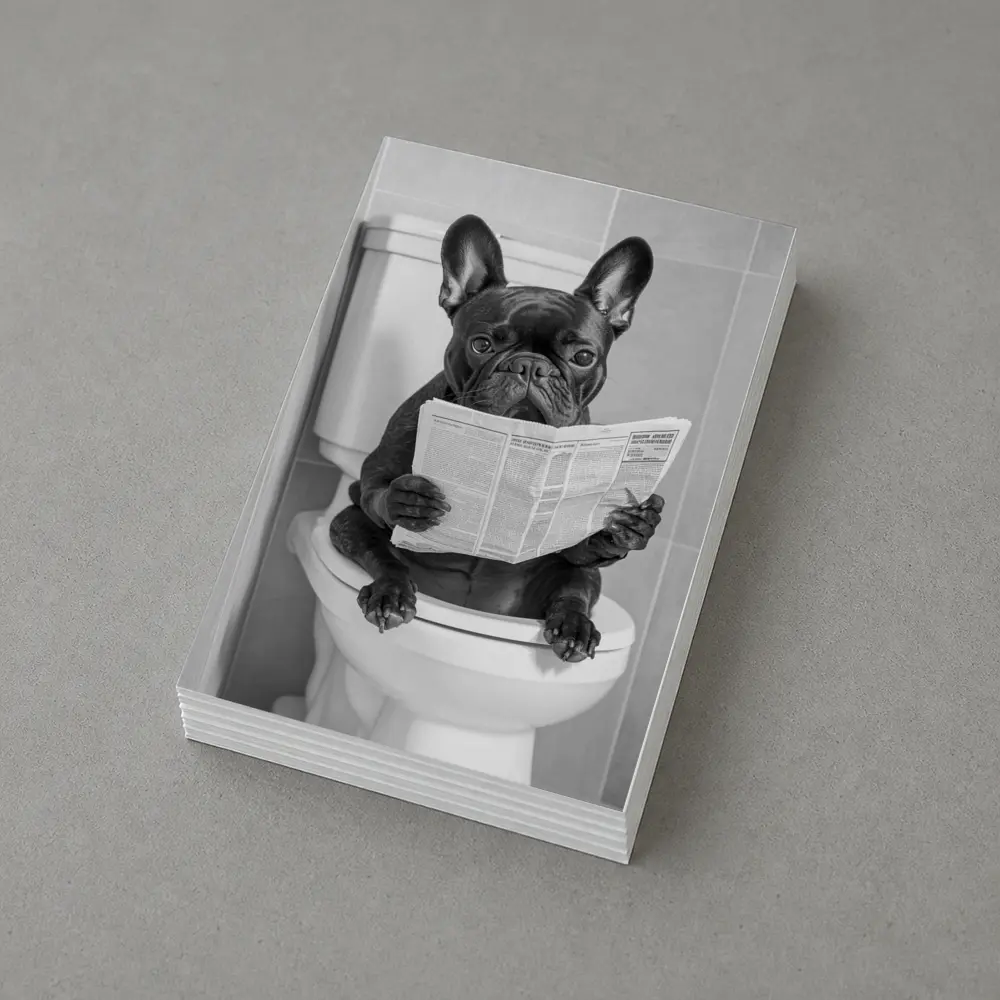 French Bulldog Reading Newspaper On Toilet – Postcards