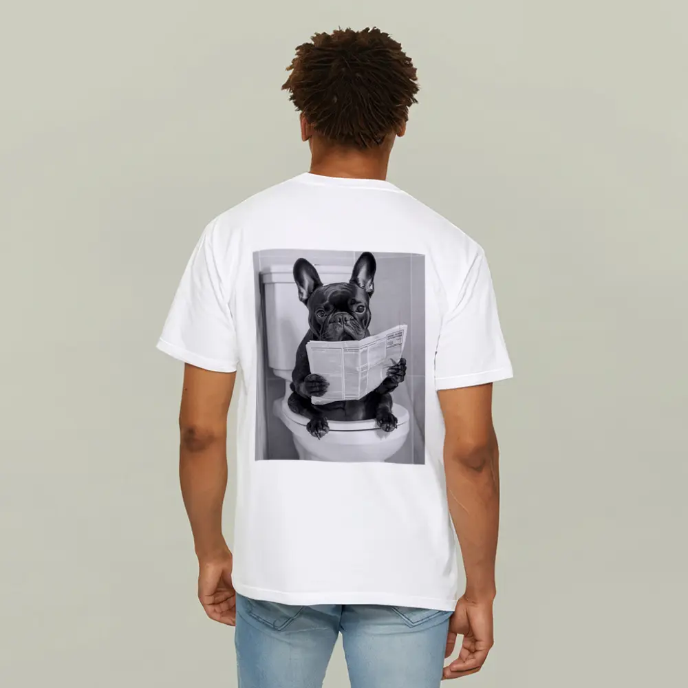 French Bulldog Reading Newspaper On Toilet – T-Shirts