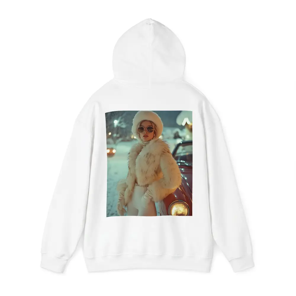 Glamorous Woman Fur Coat Snowy Winter Night – Hoodies