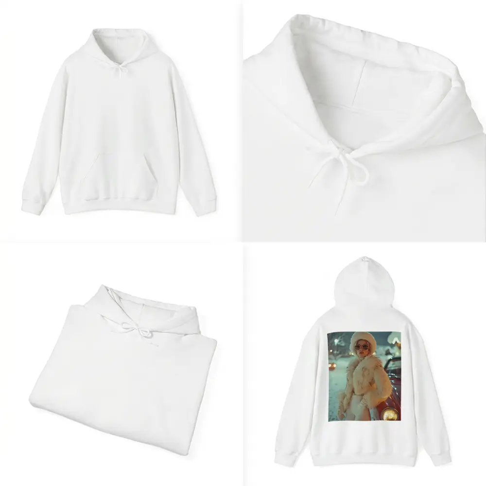 Glamorous Woman Fur Coat Snowy Winter Night – Hoodies