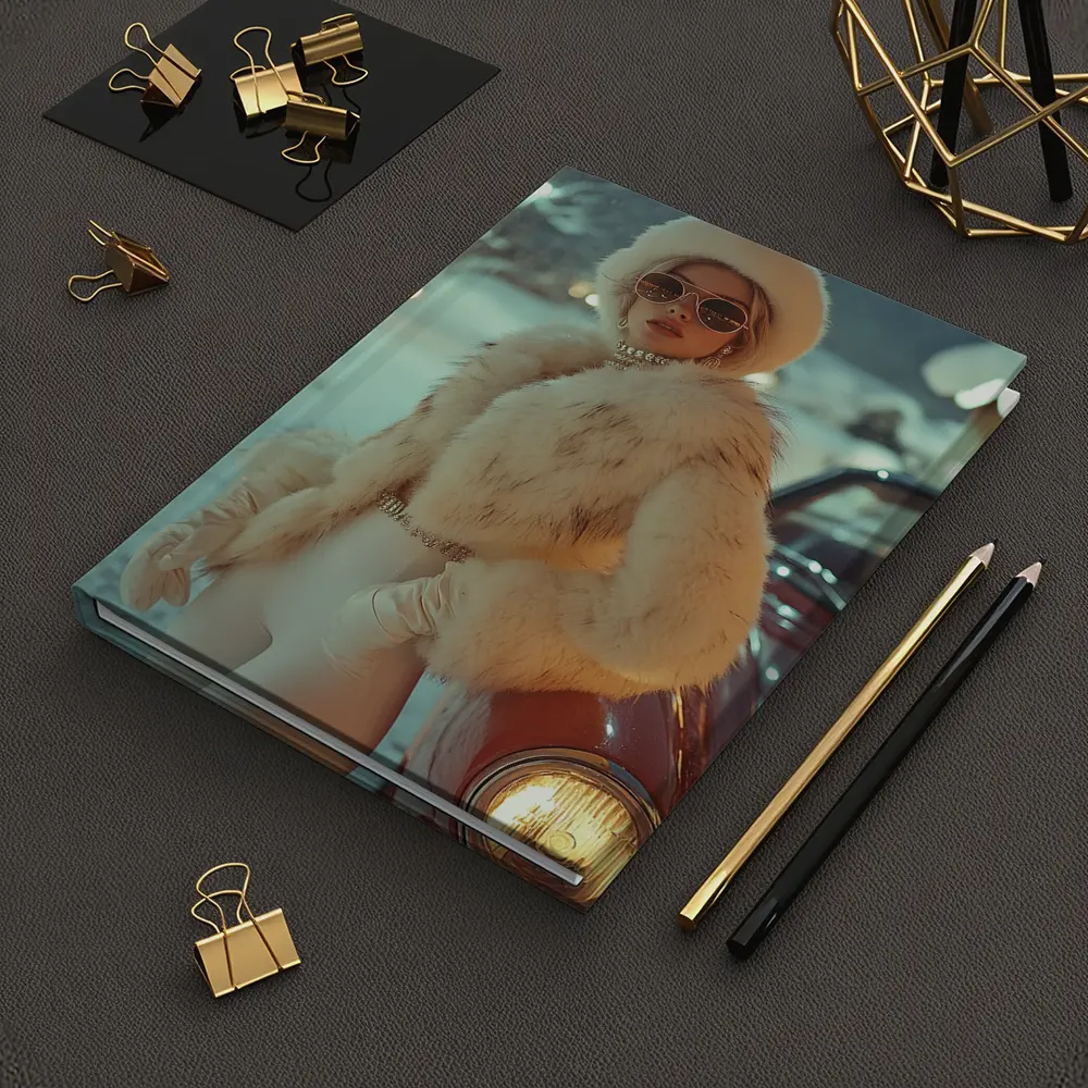 Glamorous Woman Fur Coat Snowy Winter Night – Notebooks
