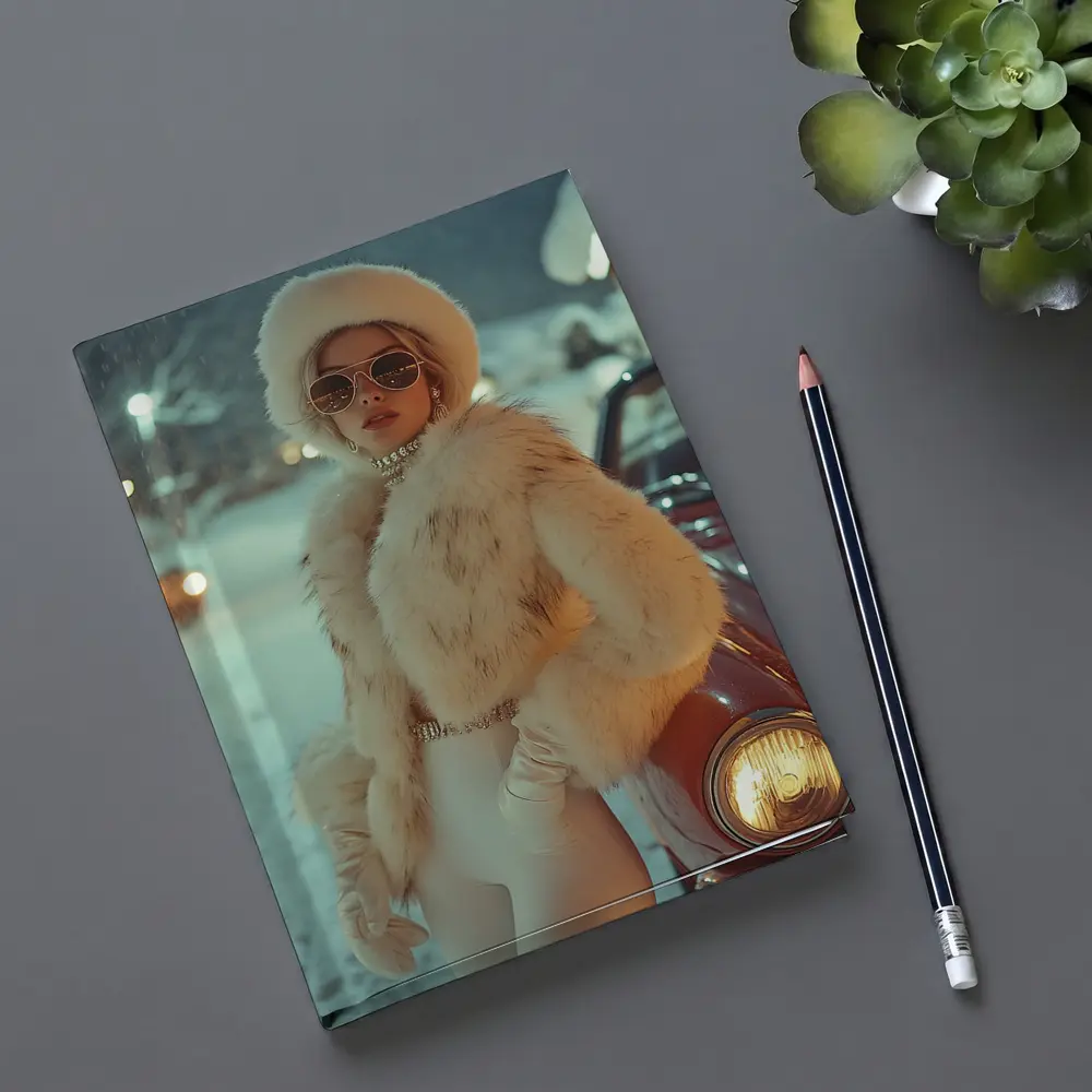 Glamorous Woman Fur Coat Snowy Winter Night – Notebooks