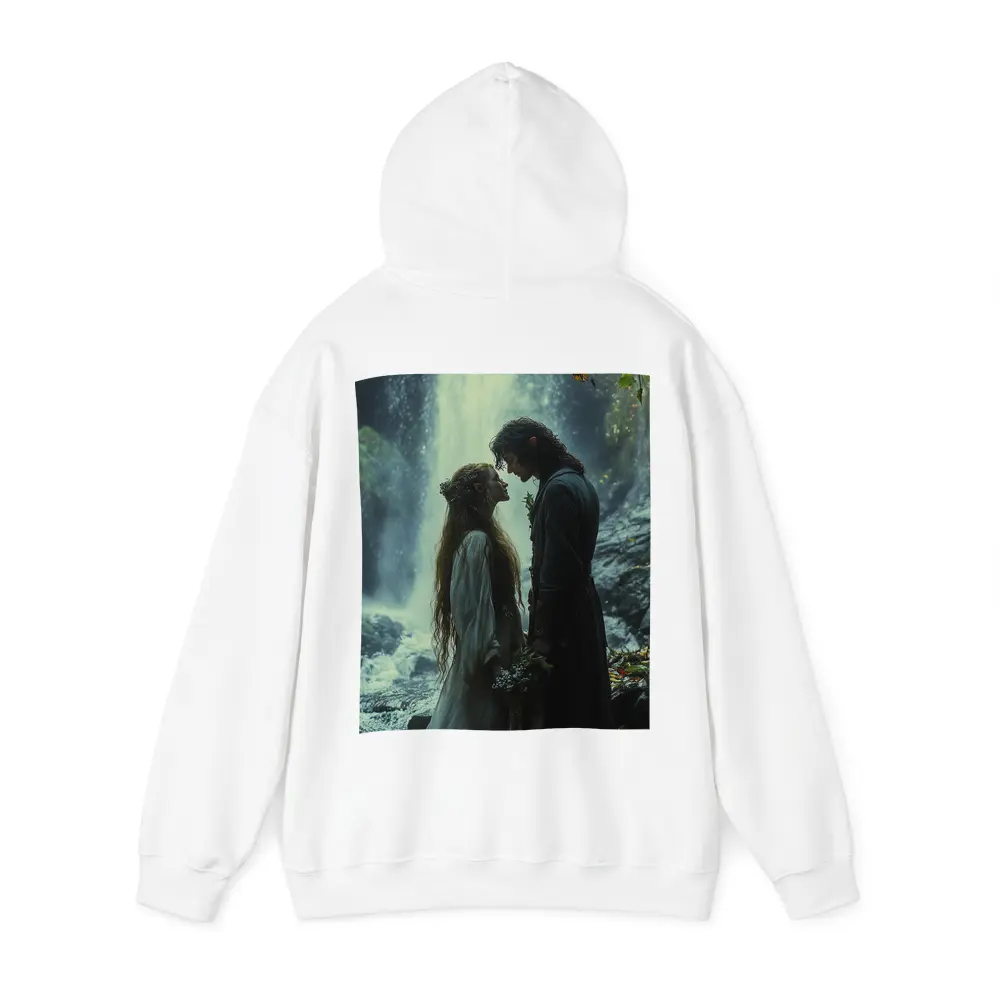 Fantasy Couple Embracing Near Misty Waterfall – Hoodies