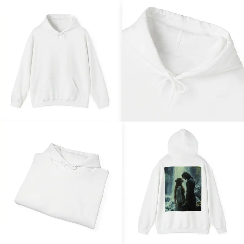 Fantasy Couple Embracing Near Misty Waterfall – Hoodies