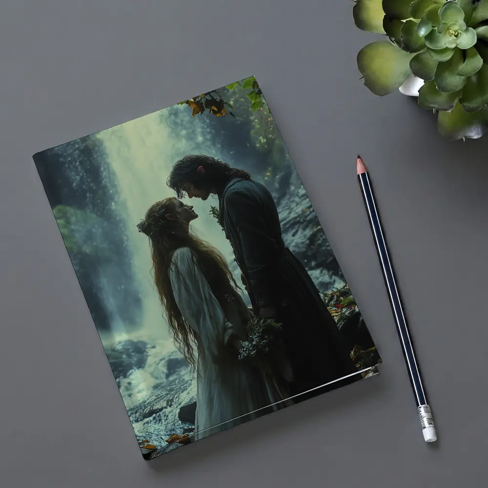Fantasy Couple Embracing Near Misty Waterfall – Notebooks