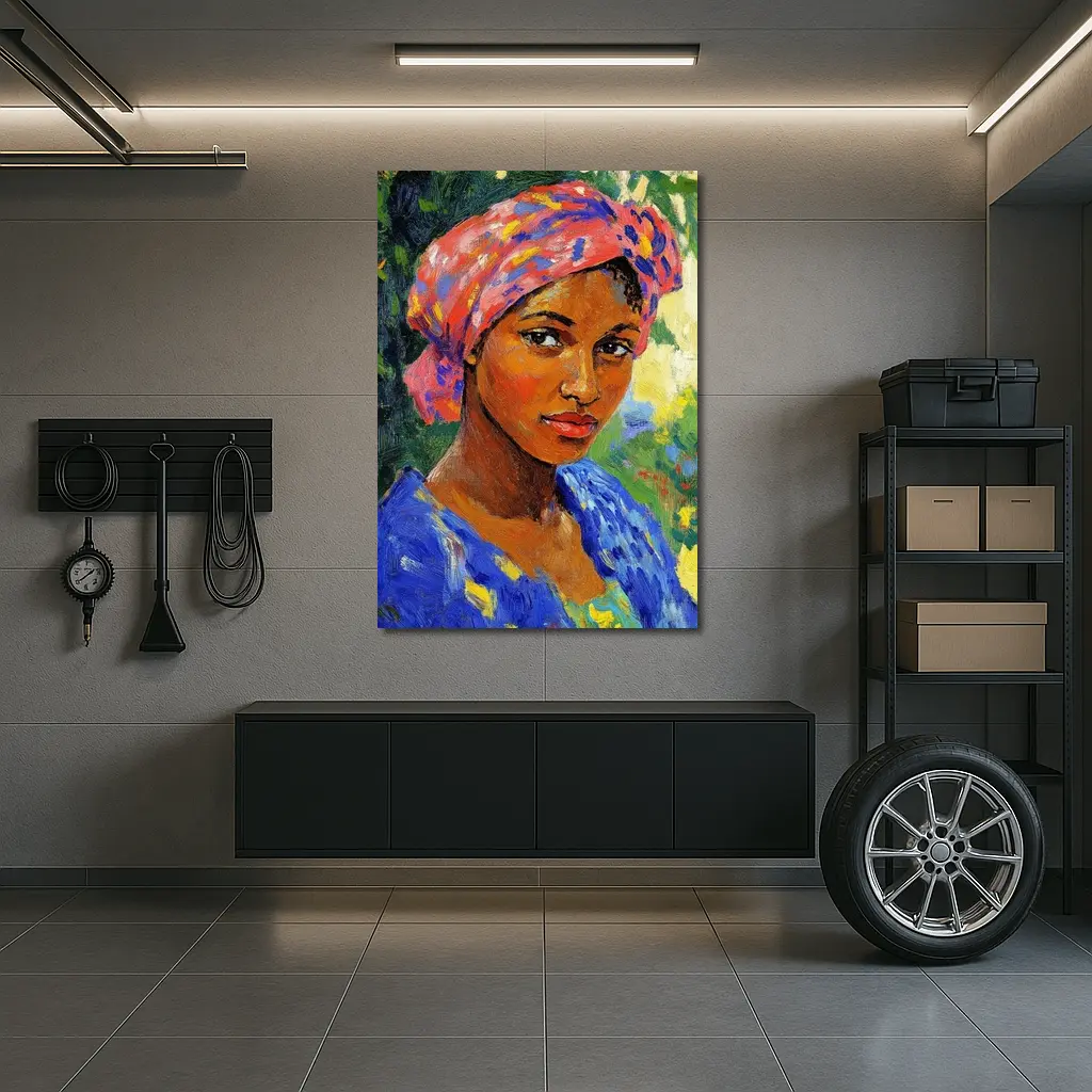 Impressionist Portrait Woman Colorful Head Wrap Garden – Wall Art