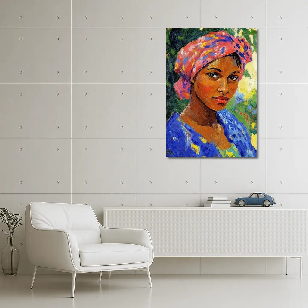Impressionist Portrait Woman Colorful Head Wrap Garden – Wall Art