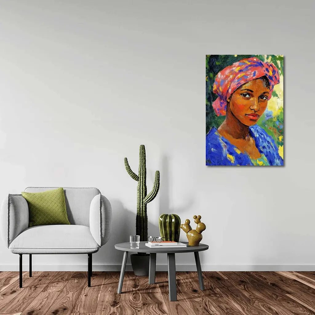 Impressionist Portrait Woman Colorful Head Wrap Garden – Wall Art