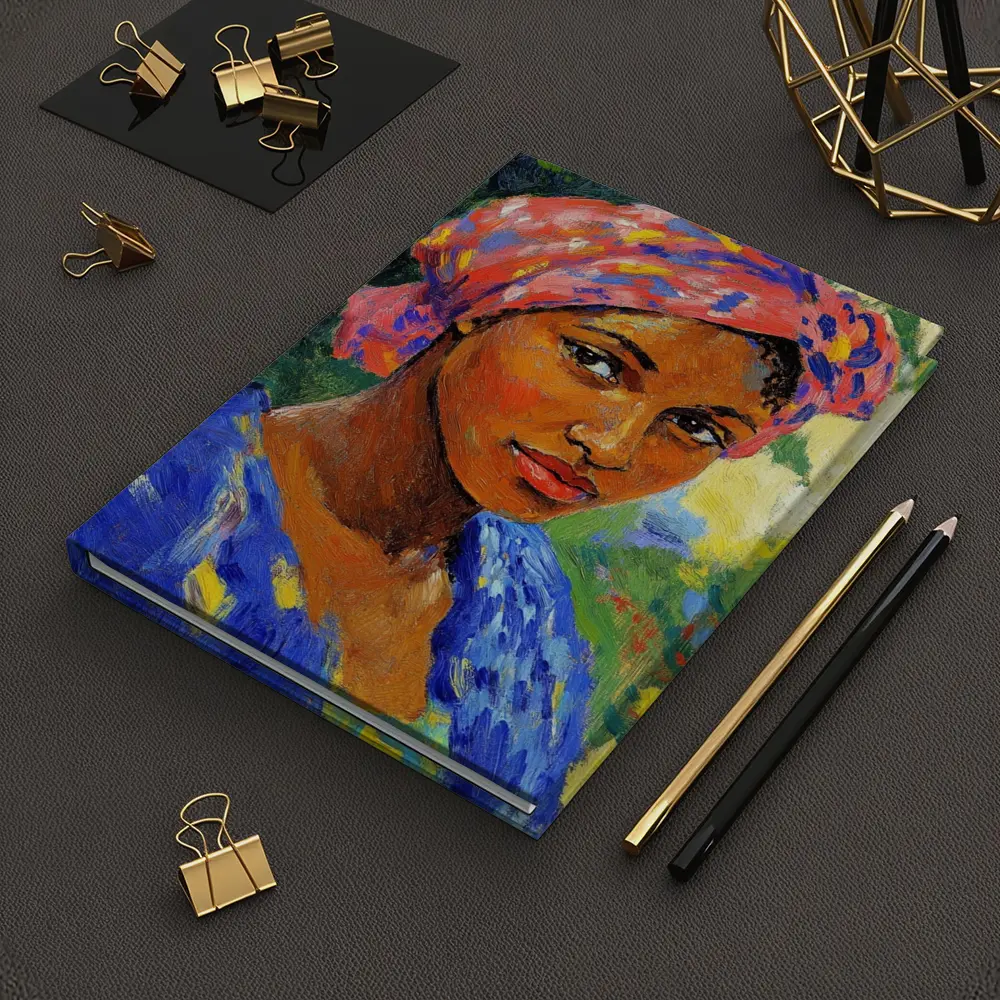 Impressionist Portrait Woman Colorful Head Wrap Garden – Notebooks