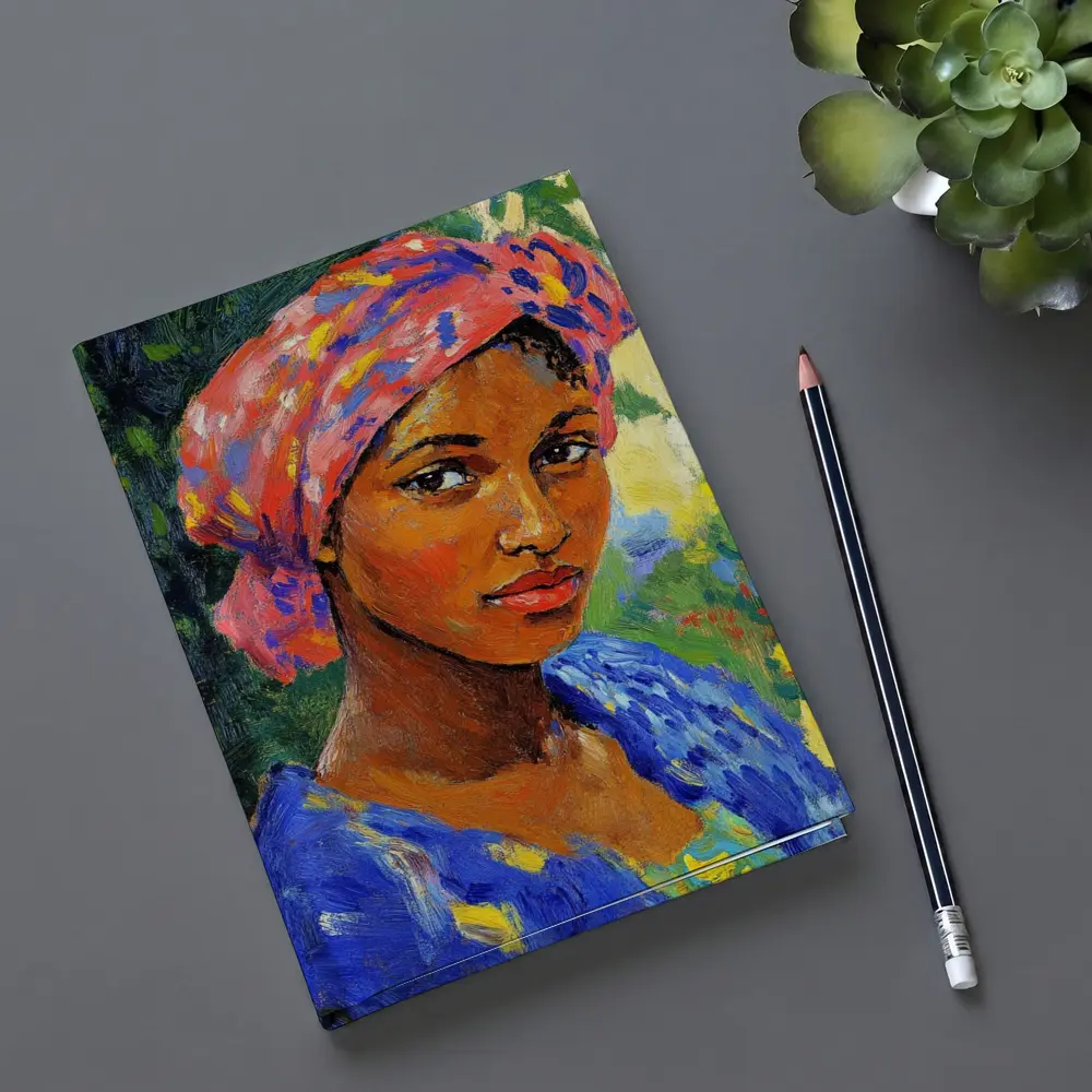 Impressionist Portrait Woman Colorful Head Wrap Garden – Notebooks