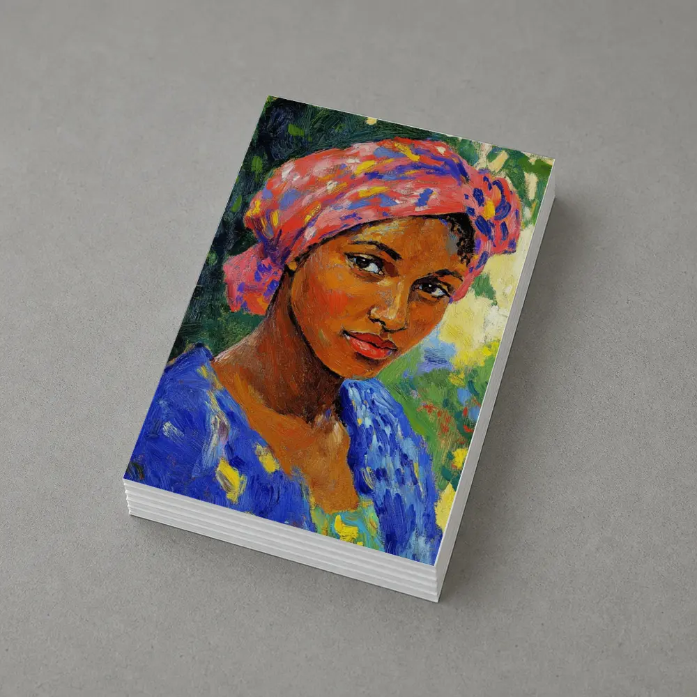 Impressionist Portrait Woman Colorful Head Wrap Garden – Postcards