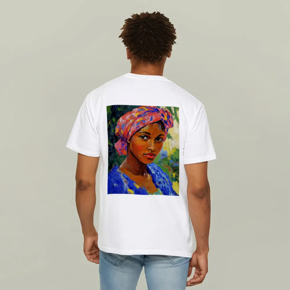 Impressionist Portrait Woman Colorful Head Wrap Garden – T-Shirts