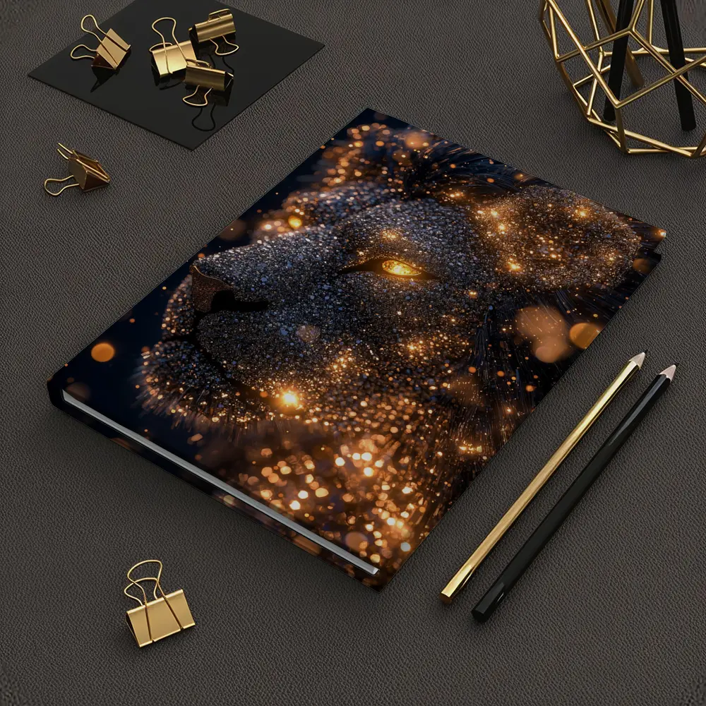 Golden Glowing Lion Head Dark Night Sky – Notebooks