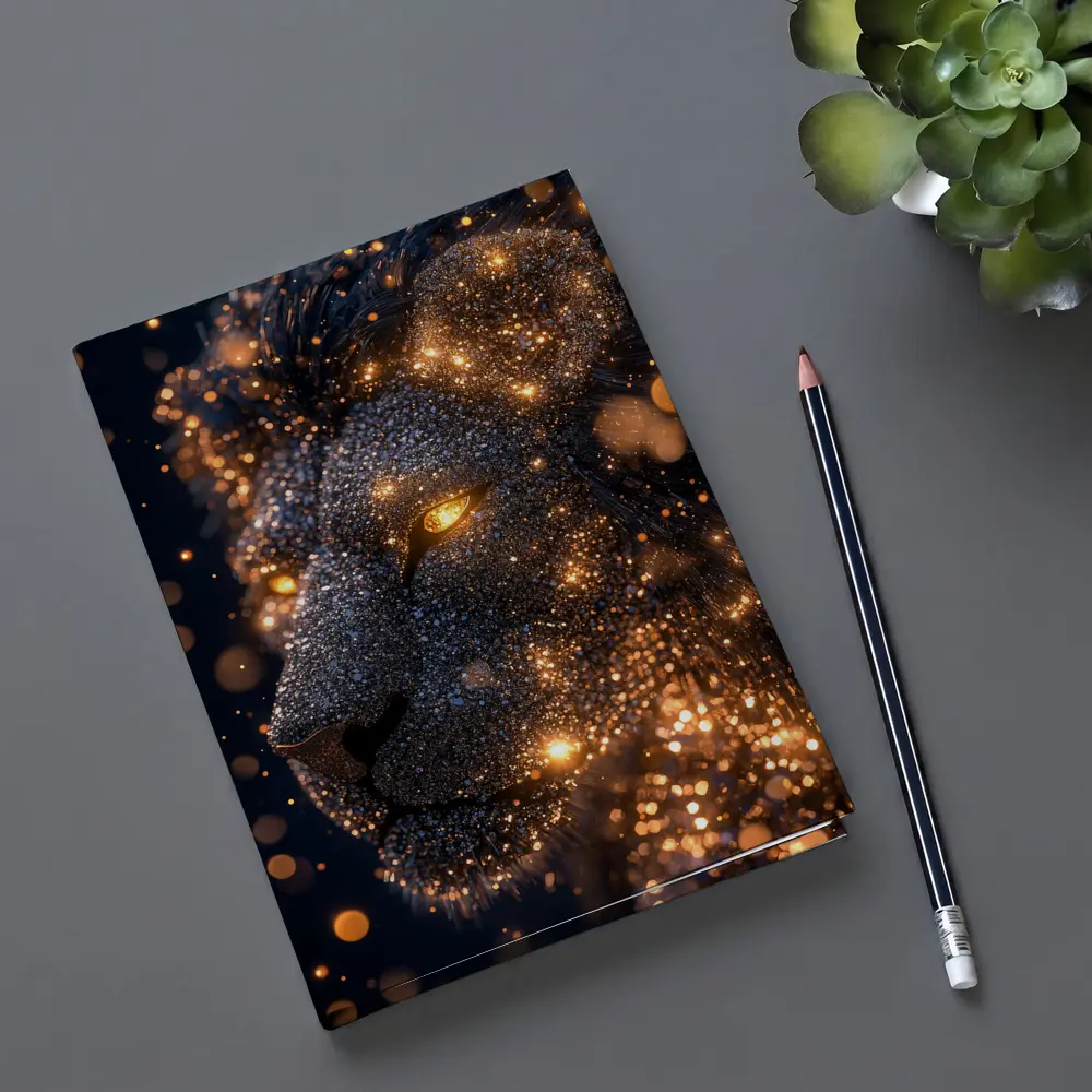 Golden Glowing Lion Head Dark Night Sky – Notebooks