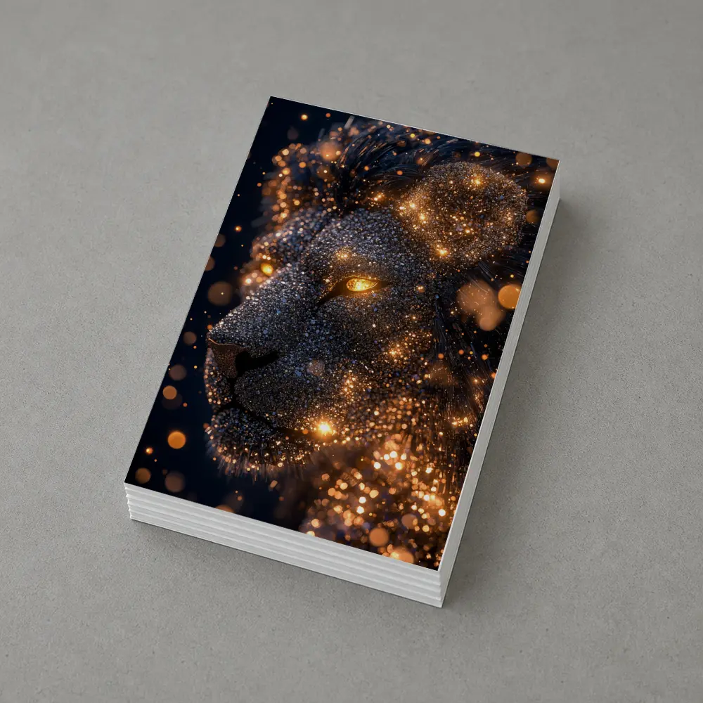 Golden Glowing Lion Head Dark Night Sky – Postcards