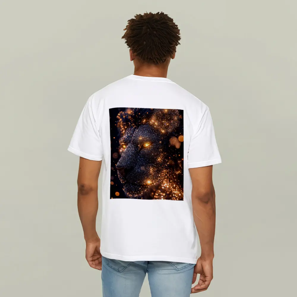 Golden Glowing Lion Head Dark Night Sky – T-Shirts