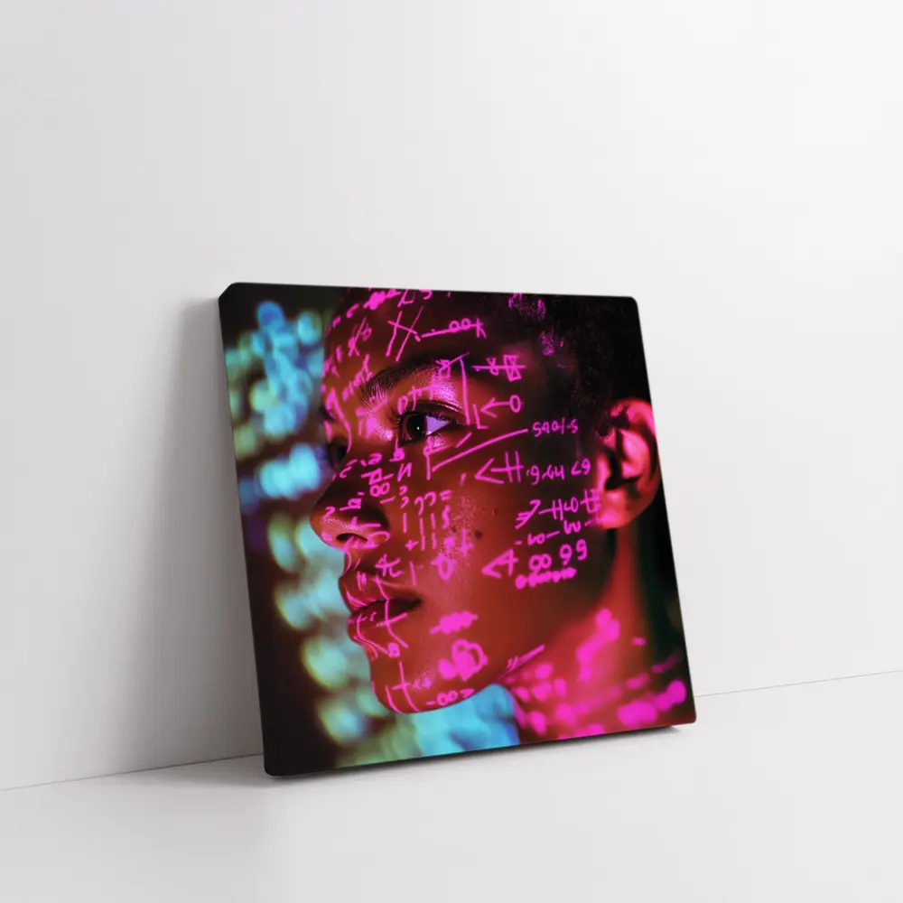 Neon Math Equations Projected On Face – Wall Art