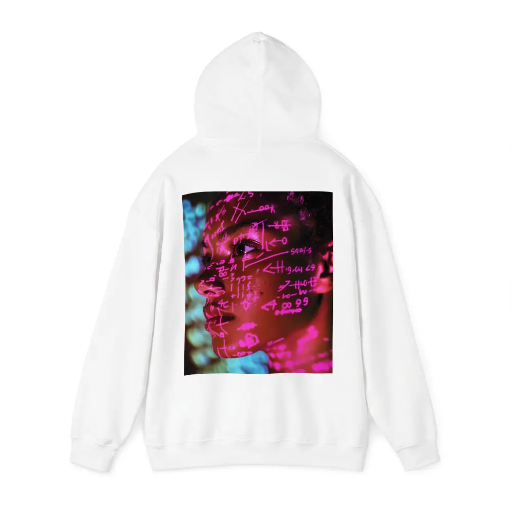 Neon Math Equations Projected On Face – Hoodies