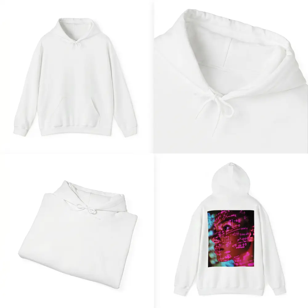 Neon Math Equations Projected On Face – Hoodies