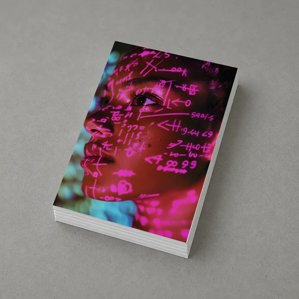 Neon Math Equations Projected On Face – Postcards