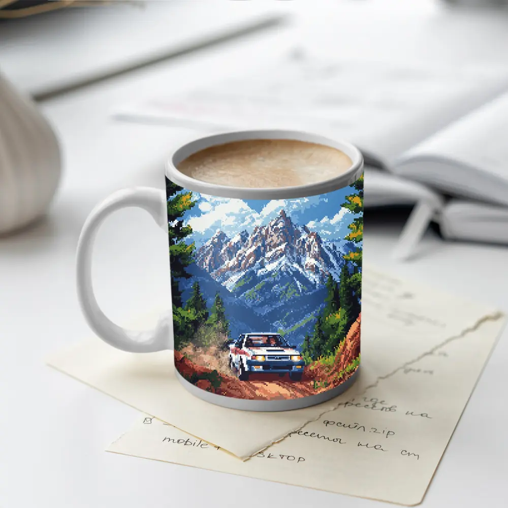 Toyota AE86 Rally Pixel Art Mountain Road – Mugs