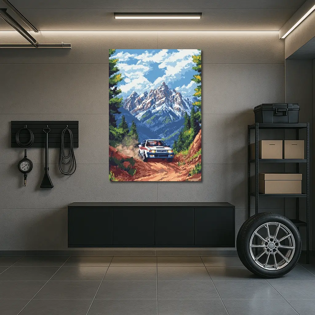 Toyota AE86 Rally Pixel Art Mountain Road – Wall Art
