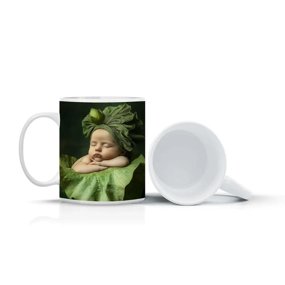 Sleeping Baby On Green Lotus Leaf – Mugs
