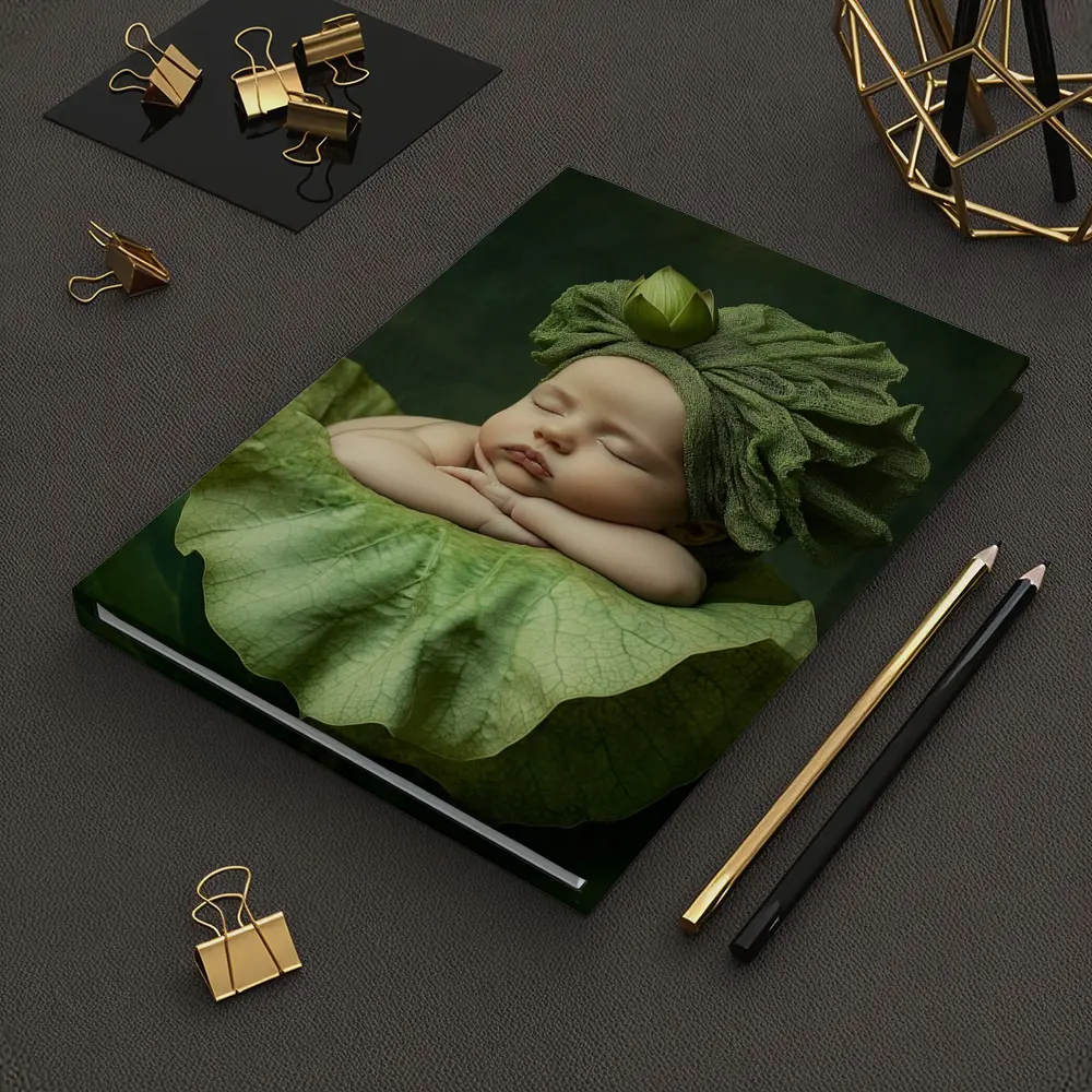 Sleeping Baby On Green Lotus Leaf – Notebooks