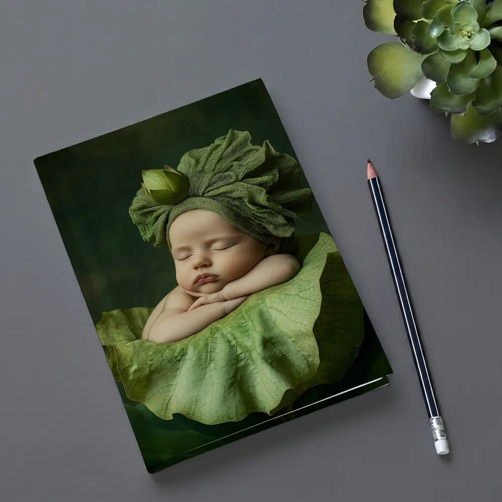 Sleeping Baby On Green Lotus Leaf – Notebooks