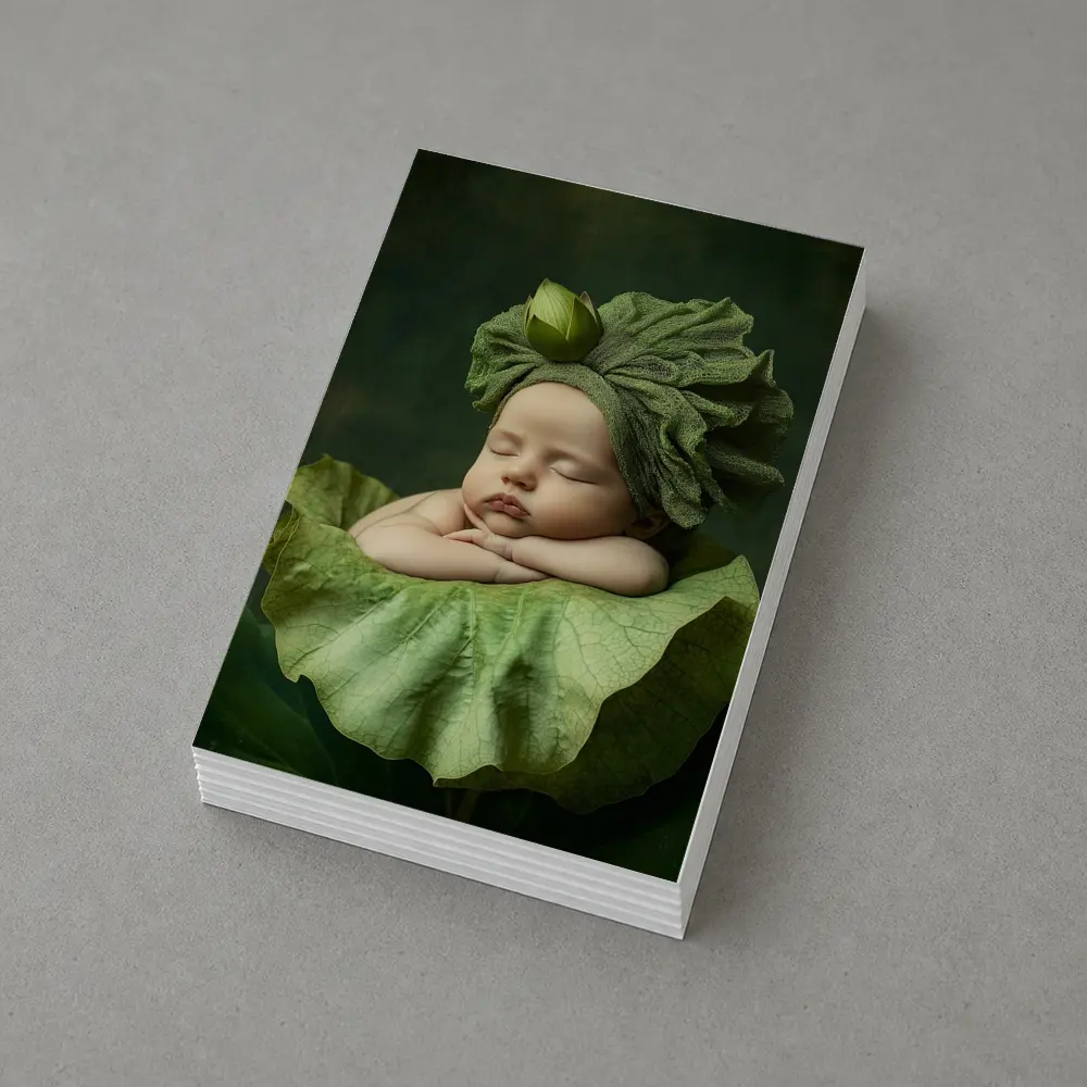 Sleeping Baby On Green Lotus Leaf – Postcards