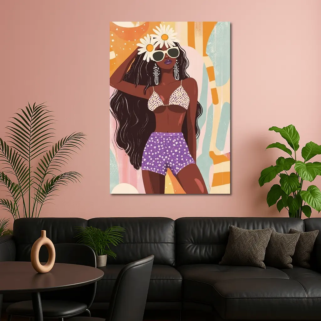 Retro Fashion Woman Daisy Floral Abstract Background – Wall Art