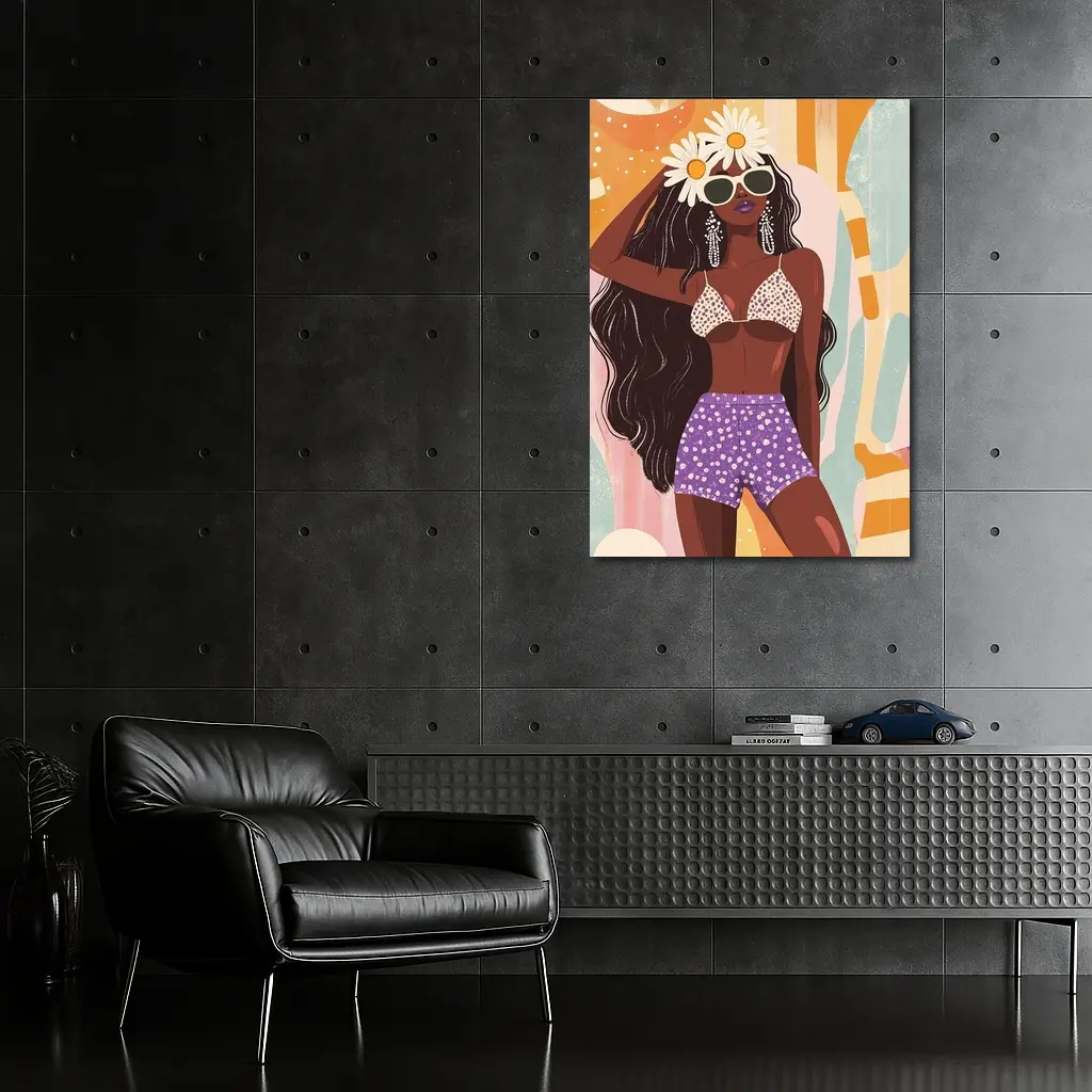 Retro Fashion Woman Daisy Floral Abstract Background – Wall Art