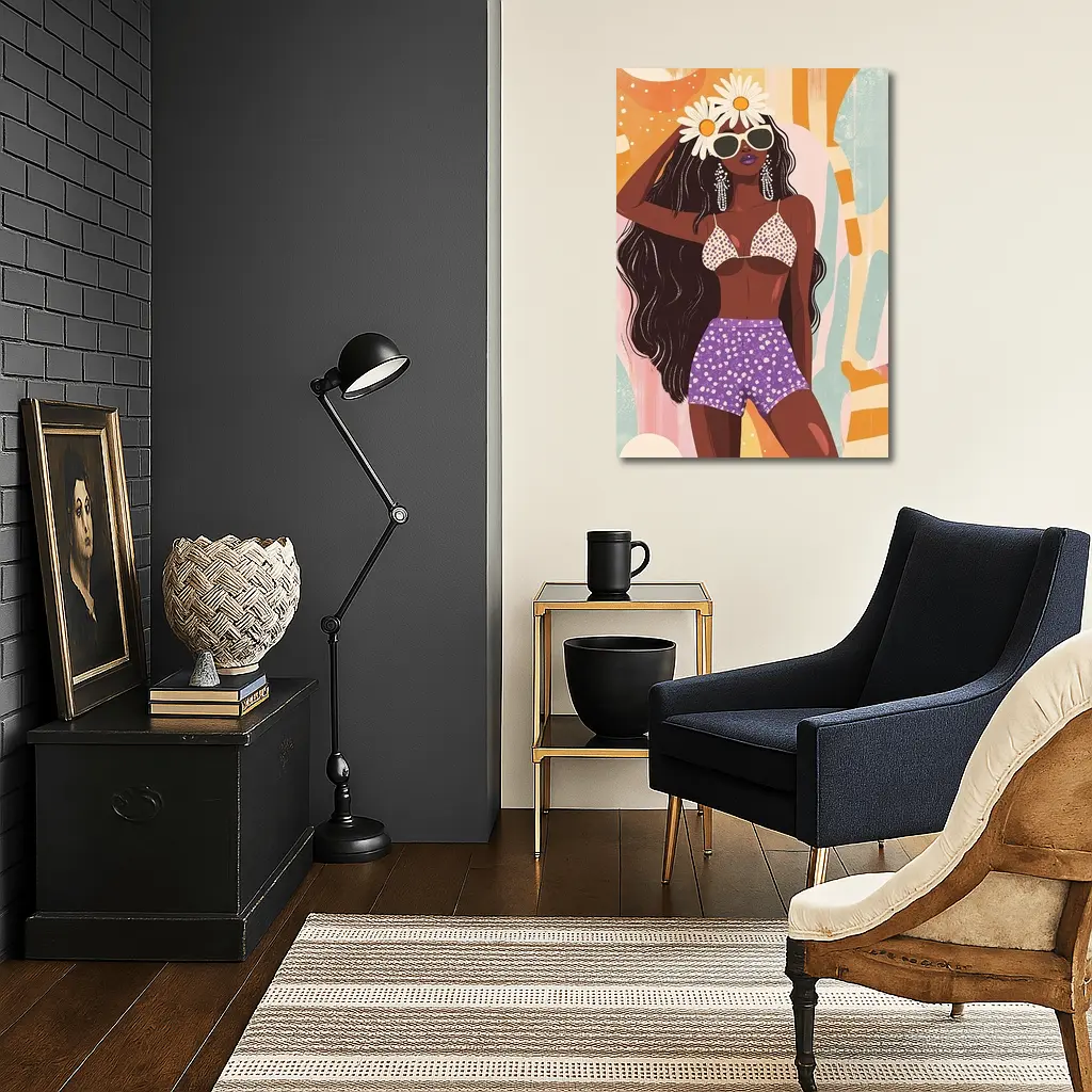 Retro Fashion Woman Daisy Floral Abstract Background – Wall Art