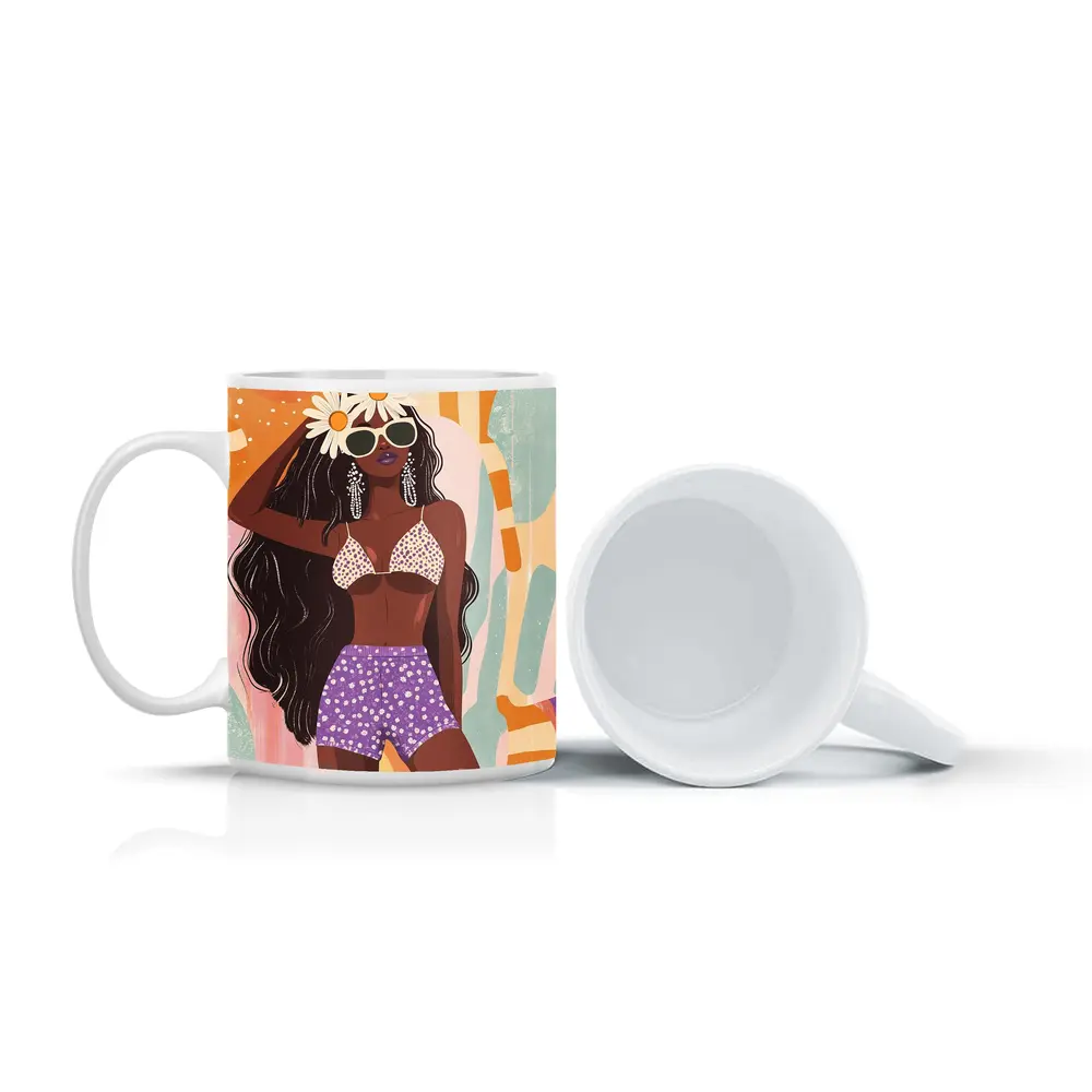 Retro Fashion Woman Daisy Floral Abstract Background – Mugs