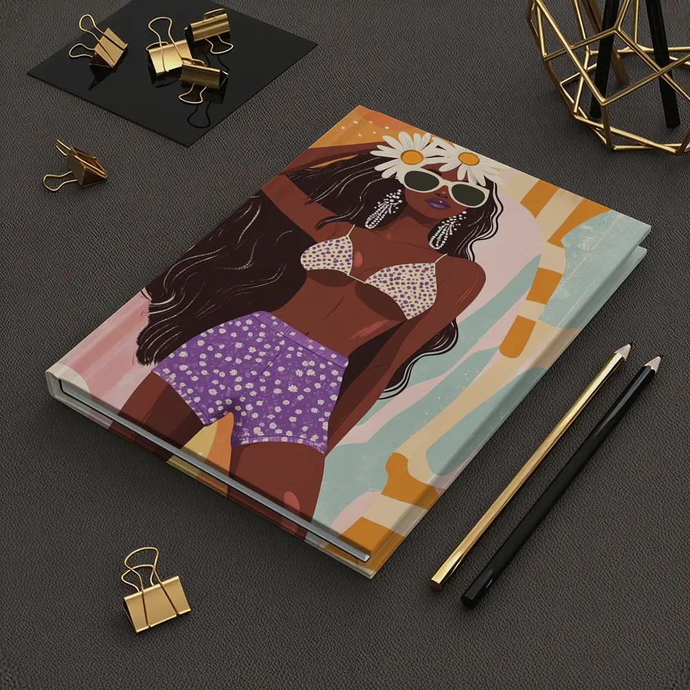 Retro Fashion Woman Daisy Floral Abstract Background – Notebooks