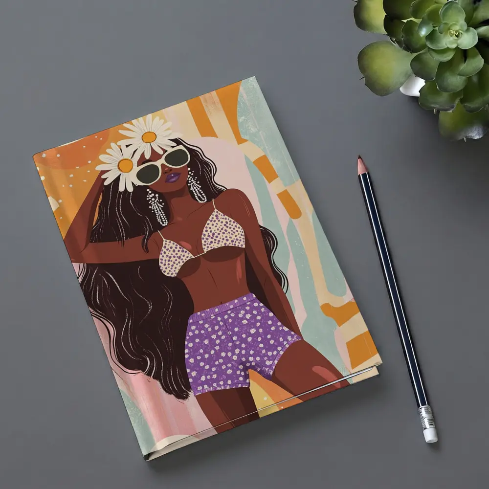 Retro Fashion Woman Daisy Floral Abstract Background – Notebooks